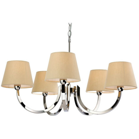 Firstlight Fairmont - Lustre à 5 bras en acier inoxydable poli, abat-jour en lin crème, E14