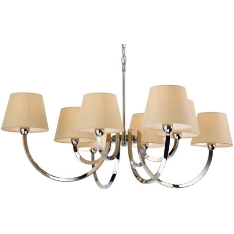 Firstlight Fairmont - Lustre à 8 bras multiples en acier inoxydable poli, abat-jour en lin crème, E14