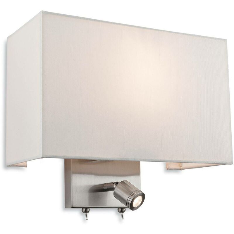 Image of Firstlight Products - Firstlight Fargo - Applique da interno a 1 luce con lampada da lettura in acciaio spazzolato, paralume crema, attacco E27