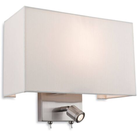 Firstlight Fargo - Applique murale d'intérieur à 1 ampoule avec lampe de lecture en acier brossé, abat-jour crème, E27