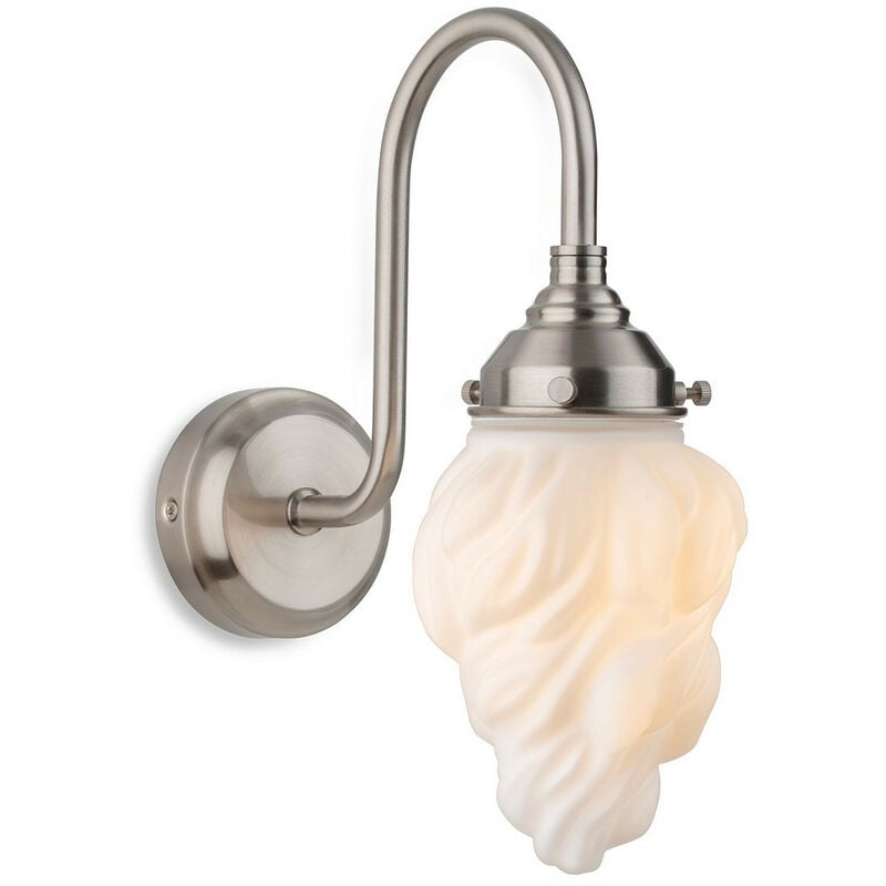 

Flame Aplique de pared de acero cepillado con vidrio blanco IP44 - Firstlight