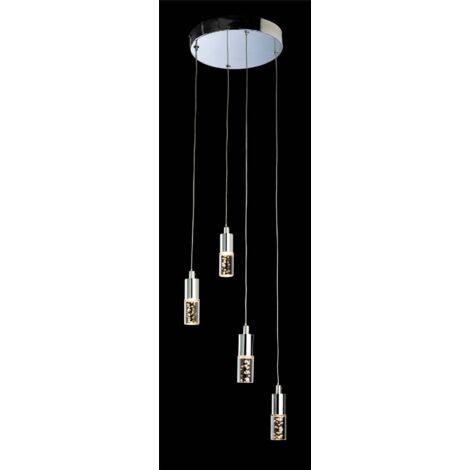 Firstlight Focus - Luminaire suspendu à 4 ampoules à DEL, chrome, abat-jour à bulles en acrylique transparent