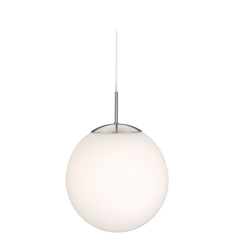 Image of Firstlight Globe - Sospensione a soffitto a 1 globo di luce in acciaio satinato, vetro bianco opalino, attacco E27