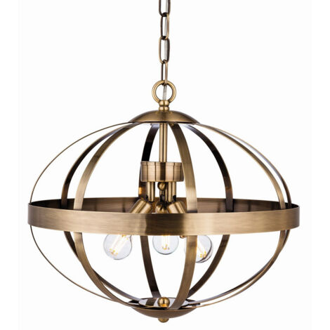 Firstlight Healey - Suspension à 3 ampoules au plafond en laiton antique, E14