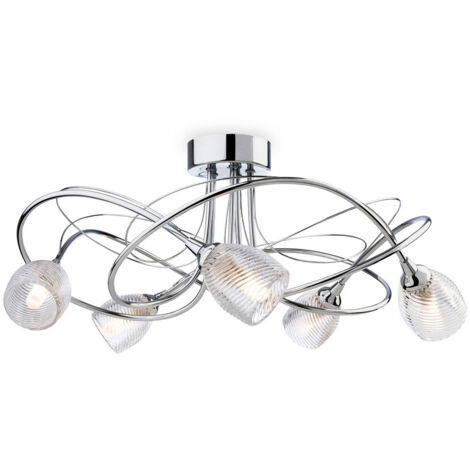 Firstlight Henley - Plafonnier à 5 ampoules, chrome, verre décoratif transparent, G9