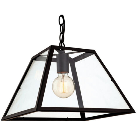 Firstlight Kew - Plafonnier à 1 ampoule noir, verre transparent, E27