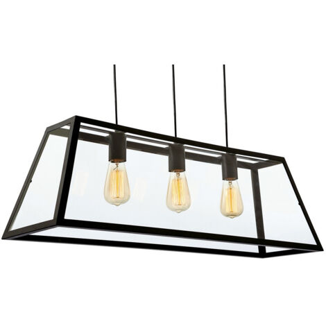 Firstlight Kew - Suspension à 3 ampoules au fini noir, verre transparent, E27