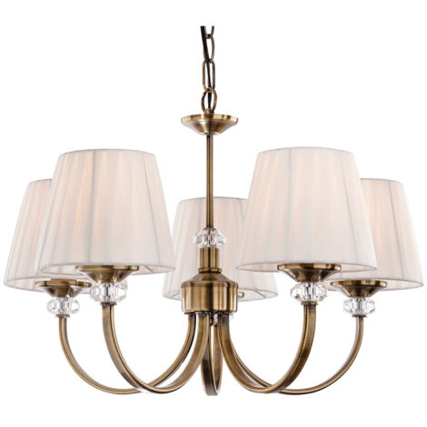 Firstlight Langham - Lustre à 5 bras multiples en laiton antique, abat-jour plissé crème, E14