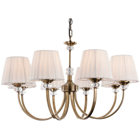 Firstlight Langham - Lustre à 8 bras multiples en laiton antique, abat-jour plissé crème, E14
