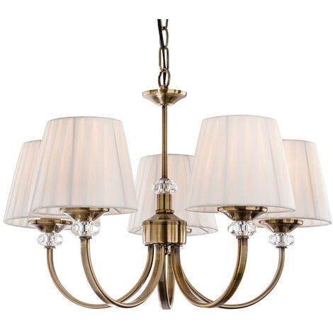 FIRSTLIGHT PRODUCTS Firstlight Langham Traditional Style 5-Light Pendant Light Antique Brass and Cream Shades