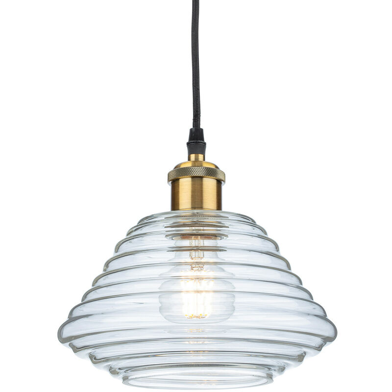 Logan Dome Pendant Light Antique Brass with Clear Glass - Firstlight