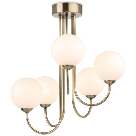 Firstlight Lyndon Globe à 5 ampoules encastré en laiton antique avec verre blanc opale
