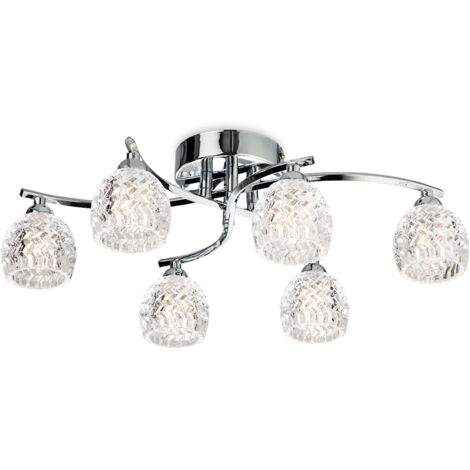 Firstlight Maple - Plafonnier à 6 ampoules au chrome, verre transparent moulé, G9