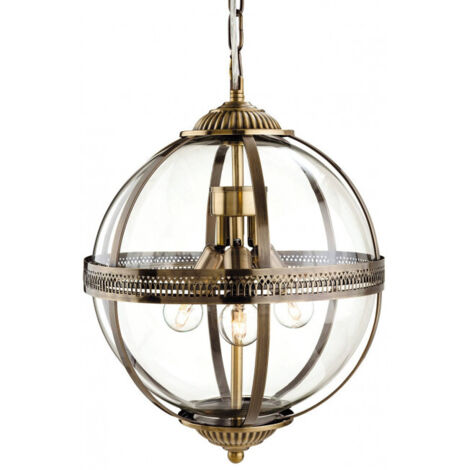 Firstlight Mayfair - Suspension à 3 ampoules sphériques en laiton antique, verre clair, E14