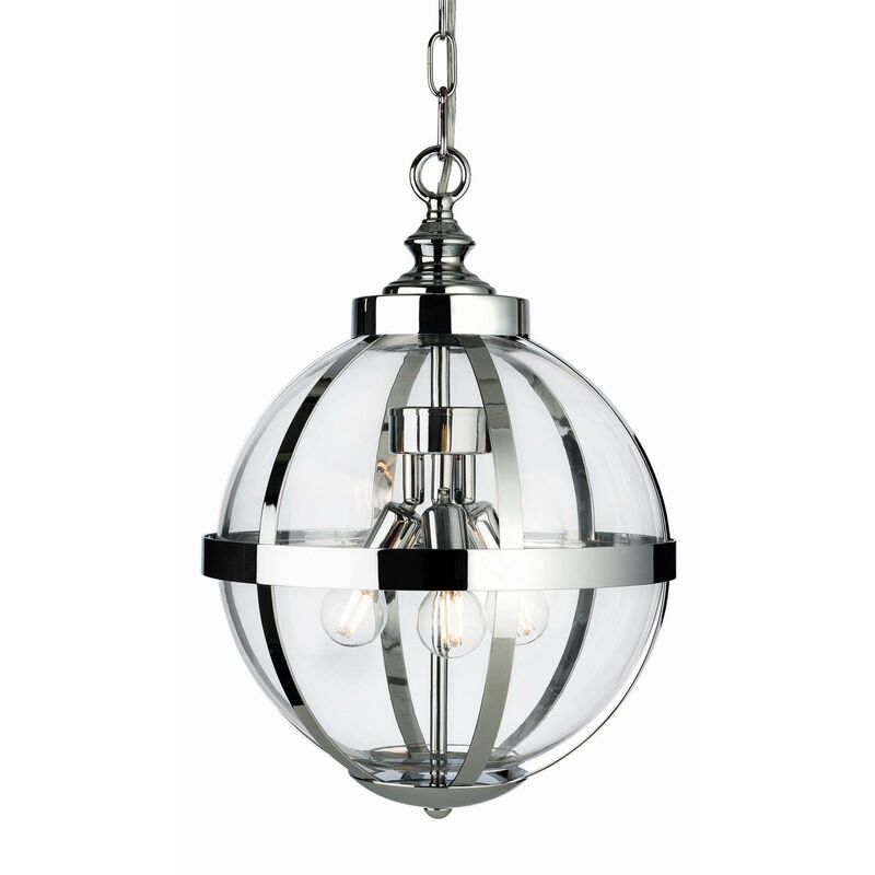 Monroe - 3 Light Cage Ceiling Pendant Chrome with Clear Glass, E14 - Firstlight