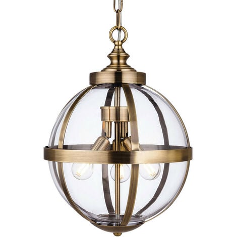 FIRSTLIGHT PRODUCTS Firstlight Monroe Contemporary Style 3-Light Pendant Light in Antique Brass and Clear Glass