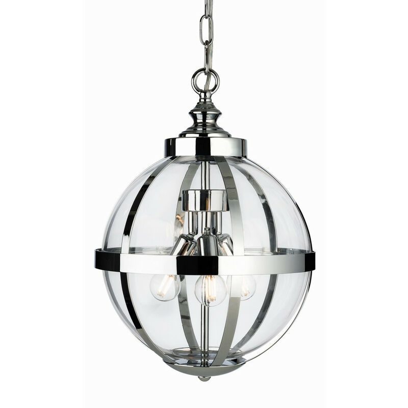 

Monroe - Lámpara colgante de techo con 3 jaulas de luz, cromada con vidrio transparente, E14 - Firstlight