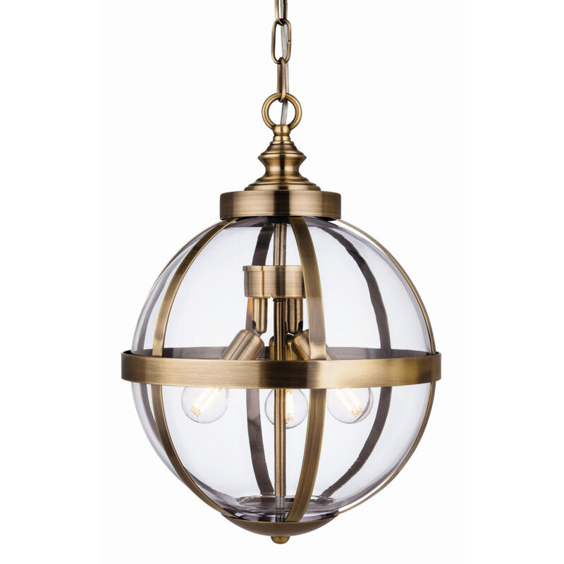 Firstlight Products - Firstlight Monroe - Luminaire suspendu à 3 ampoules en laiton antique avec verre transparent, E14