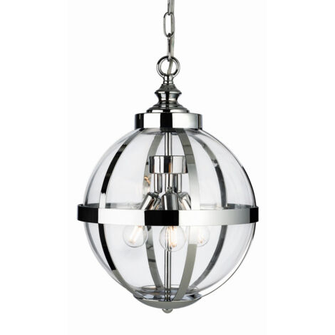 Firstlight Monroe - Luminaire suspendu à 3 ampoules au fini chrome avec verre transparent, E14