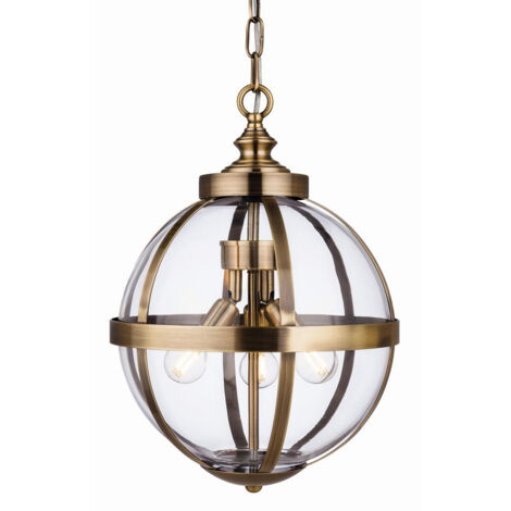 Firstlight Monroe - Luminaire suspendu à 3 ampoules en laiton antique avec verre transparent, E14