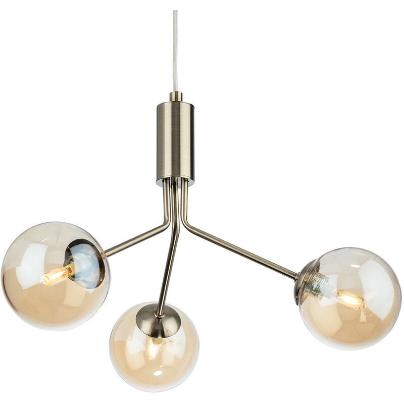 Montana 3 Light Globe Fitting Antique Brass with Amber Glass - Firstlight