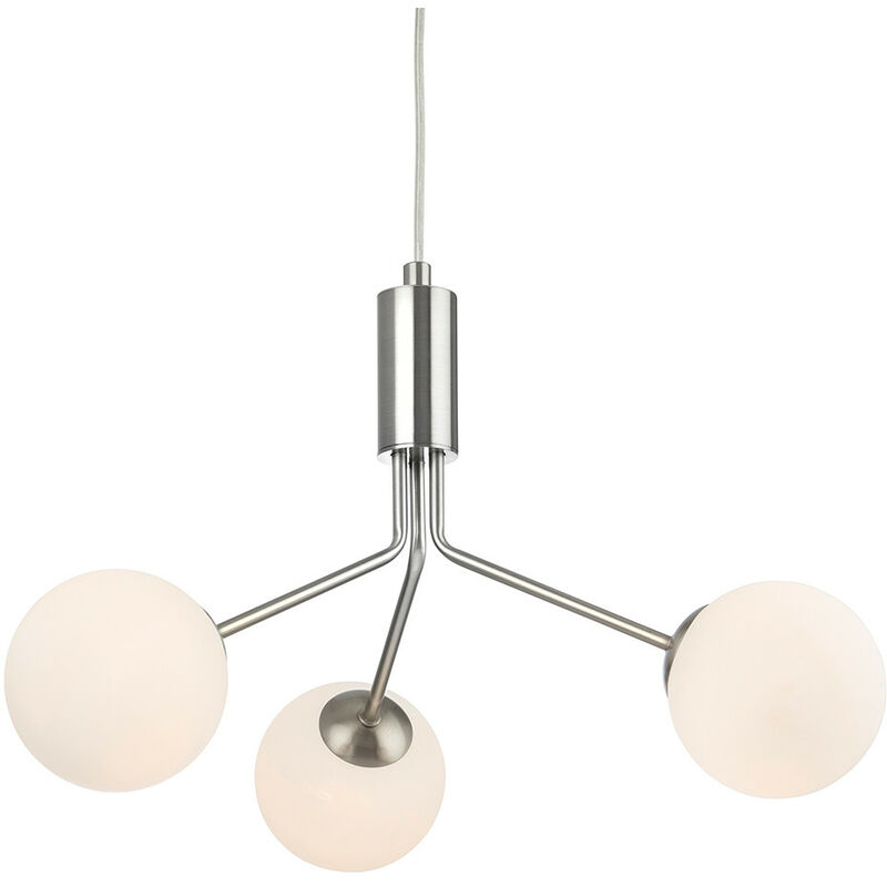 Montana 3 Light Globe Fitting Brushed Steel with Opal White Glass - Firstlight