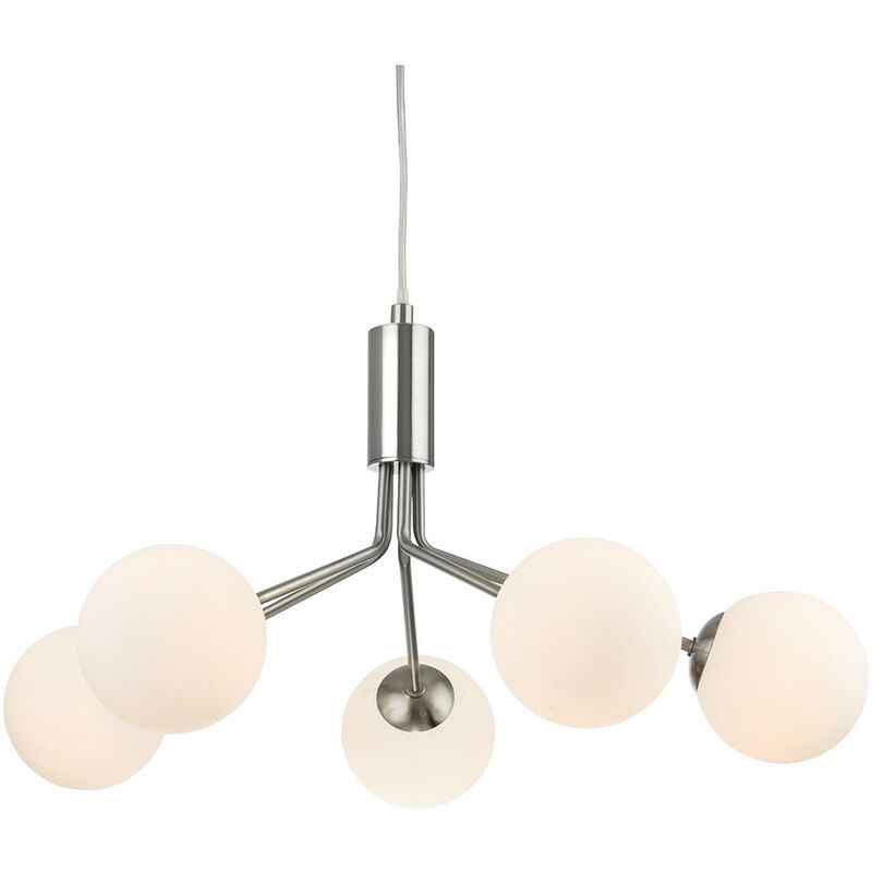 Montana 5 Light Globe Fitting Brushed Steel with Opal White Glass - Firstlight