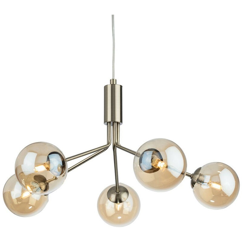 

Firstlight Montana 5 Light Globe Fitting Latón antiguo con vidrio ámbar