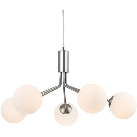 Firstlight Montana 5 luminaires sphériques en acier brossé avec verre blanc opale