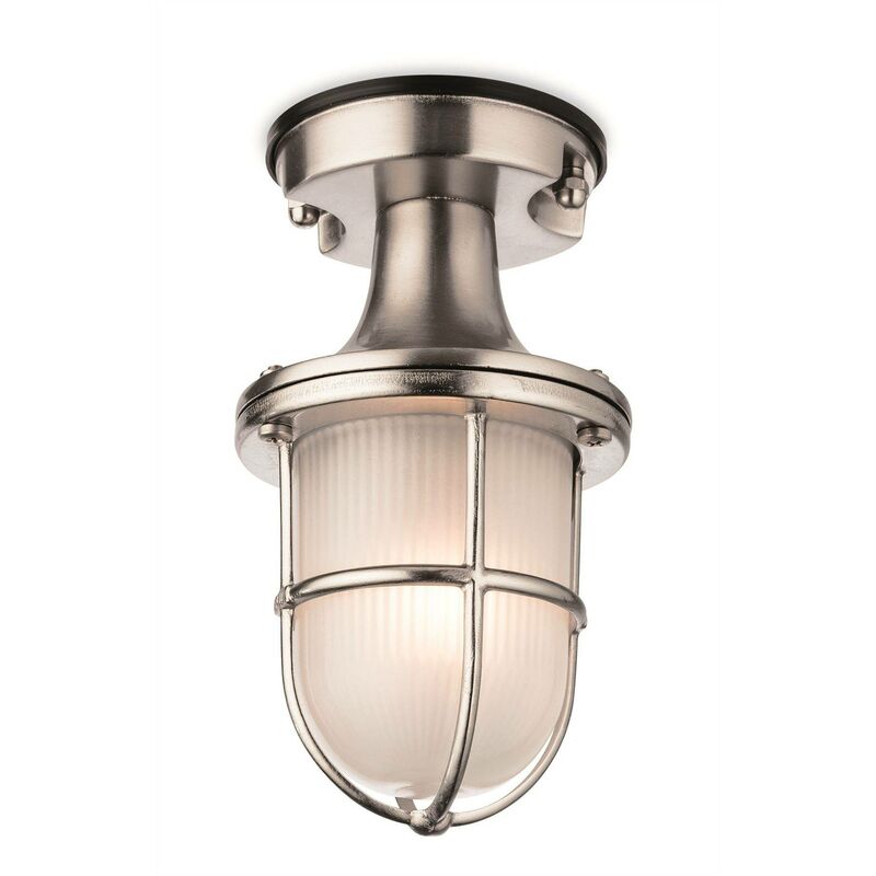 Nautic - 1 Light Outdoor Flush Light Nickel with Frosted Glass IP54, E27 - Firstlight