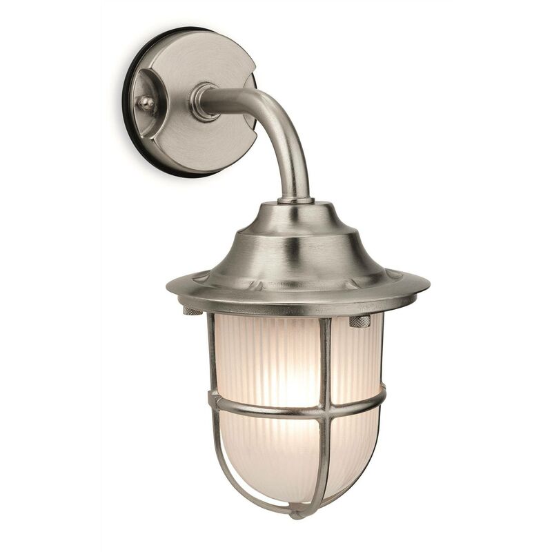 Nautic - 1 Light Outdoor Wall Light Nickel, Frosted Glass IP64, E27 - Firstlight