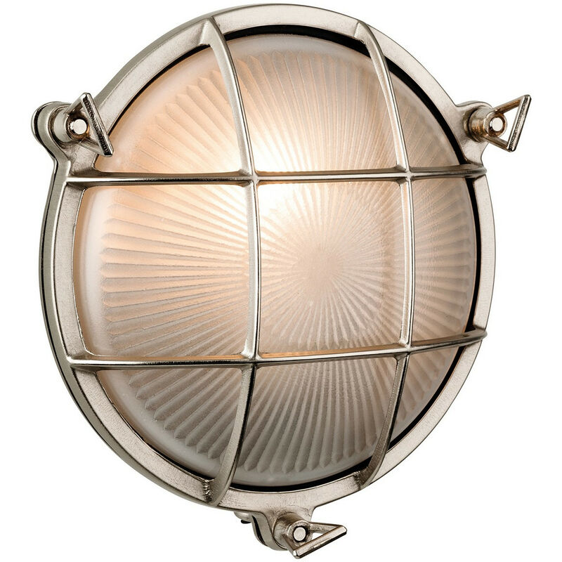 Firstlight Products - Firstlight Nautic - Paratia per esterni a 1 luce, nichel chiaro a filo, vetro smerigliato IP64, E27