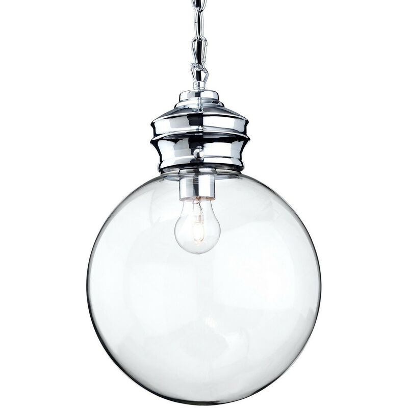 Firstlight Omar - 1 Lampadario Globo Sospensione Soffitto Cromo, Vetro Trasparente, E27