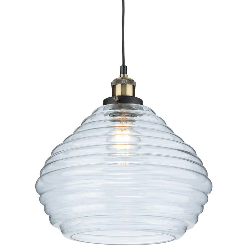 Orla Dome Pendant Light Antique Brass with Clear Glass - Firstlight