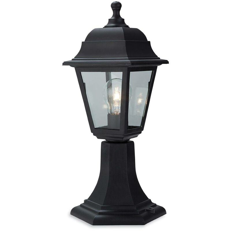 Oslo - 1 Light Pedstal Lantern - Pillar Black Resin IP44, E27 - Firstlight