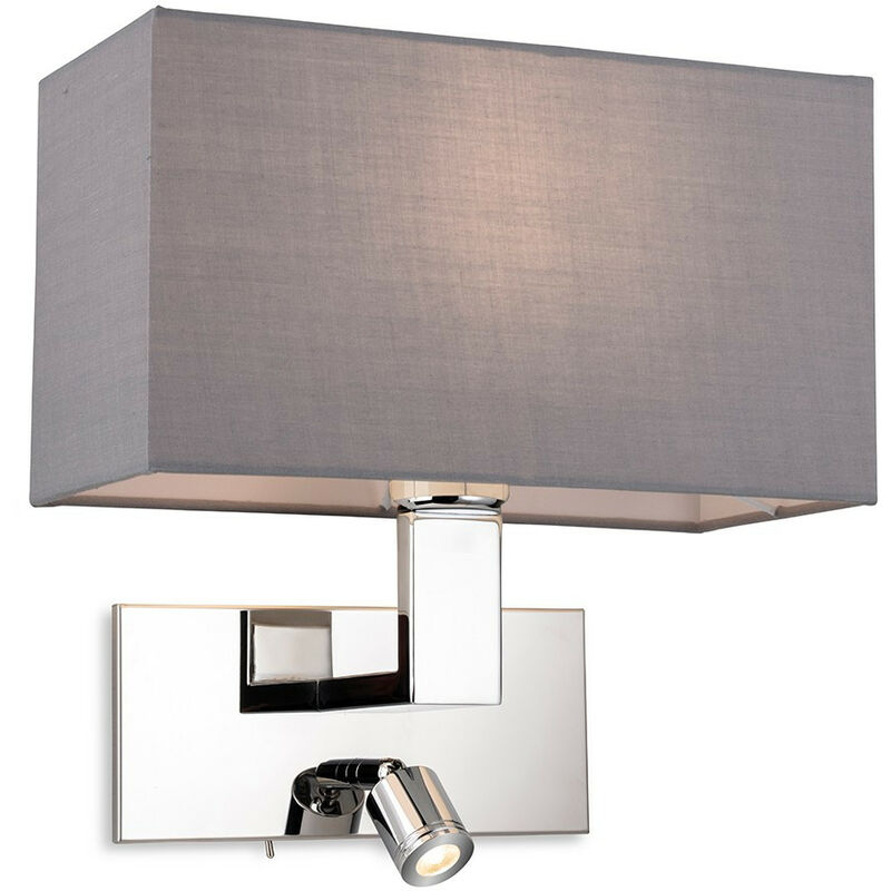 

Raffles Lámpara de pared con luz de lectura ajustable conmutada cromada con pantalla gris - Firstlight