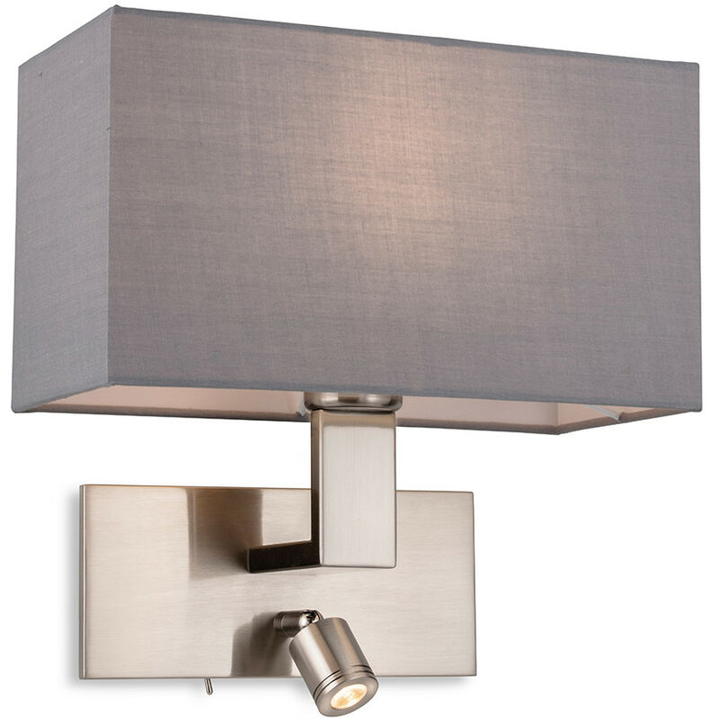 Firstlight Raffles Wall Lamp with Adjustable Switched Reading Light Brushed Steel with Grey Shade