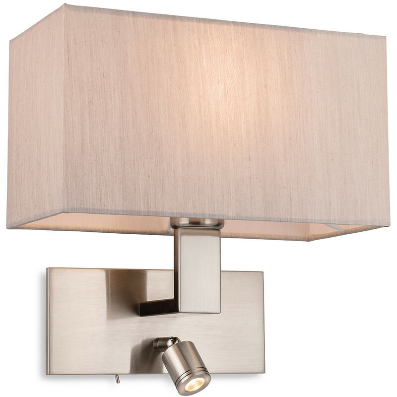 Firstlight Raffles Wall Lamp with Adjustable Switched Reading Light Brushed Steel with Oyster Shade