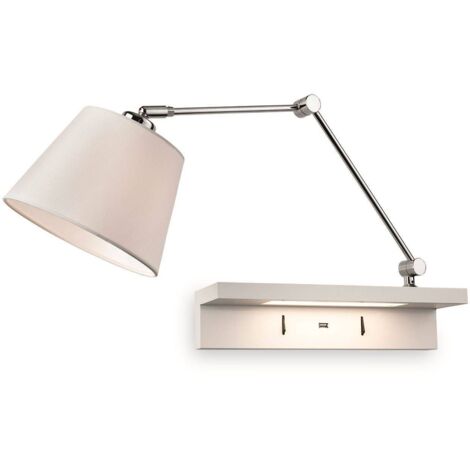 Firstlight Rex - Applique murale d'intérieur à 1 lumière, étagère et port USB Chrome, abat-jour crème et étagère blanche, E27
