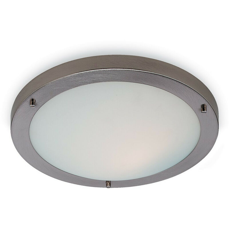 Firstlight Rondo - Plafoniera a 1 luce filo acciaio satinato, vetro opalino IP54, attacco E27