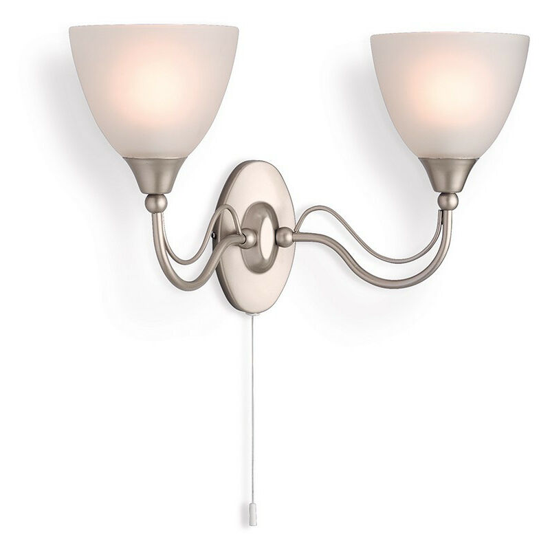 

Santana - Aplique de pared para interiores con 2 luces, acero satinado, vidrio opalino, E14 - Firstlight