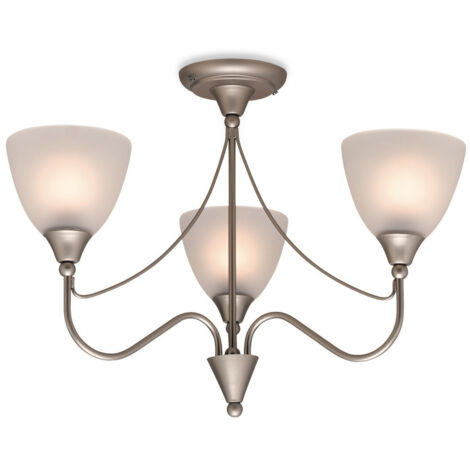 Firstlight Santana - Plafonnier affleurant à 3 bras en acier satiné, verre opale, E14