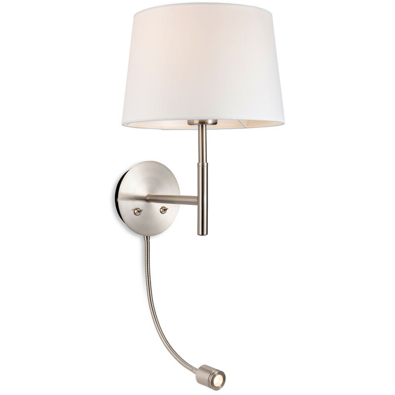Firstlight Seymour Classic Switched Wall Lamp with Adjustable Reading Light Brushed Steel with Cream Shade