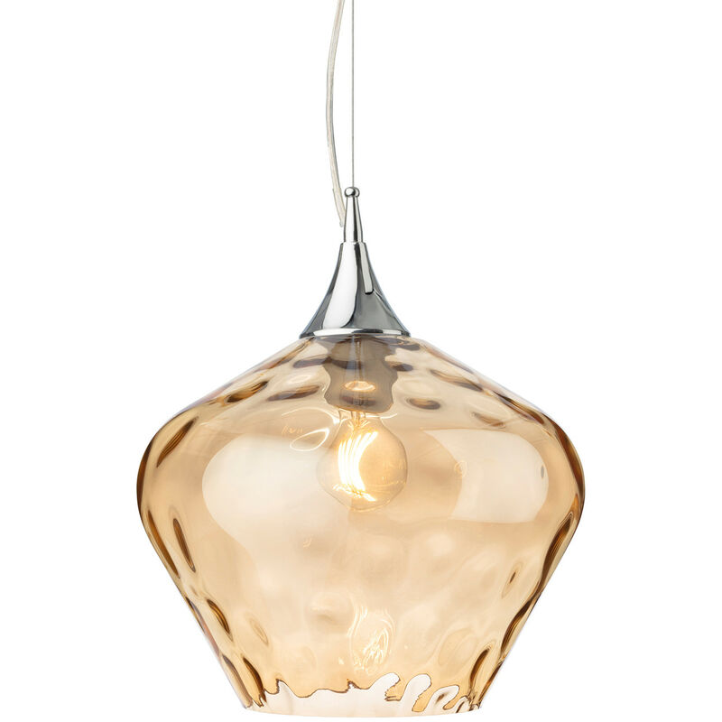 Titan Dome Pendant Light Chrome with Amber Glass - Firstlight