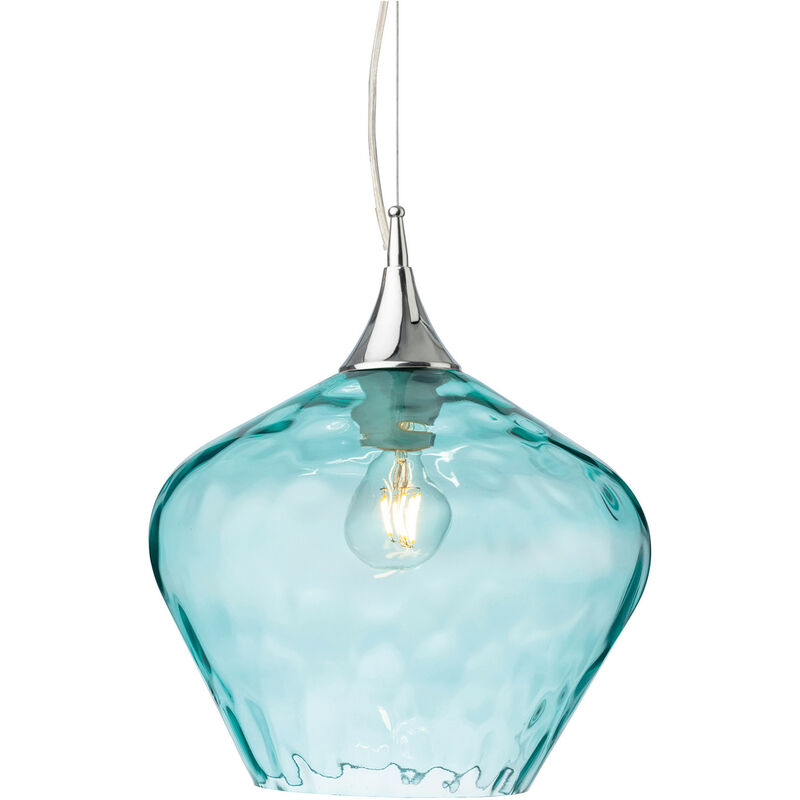 Titan Dome Pendant Light Chrome with Aqua Glass - Firstlight