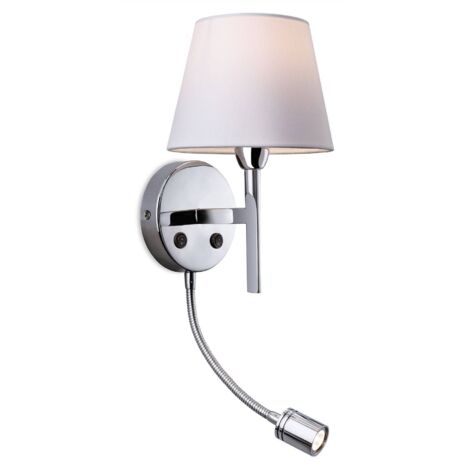 Firstlight Transition - Applique murale d'intérieur à 1 lumière avec lampe de lecture en acier inoxydable poli, abat-jour crème, E14