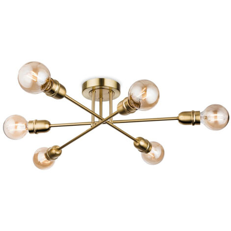 Firstlight Trident - Laiton brossé semi-affleurant à 6 bras multiples, E27