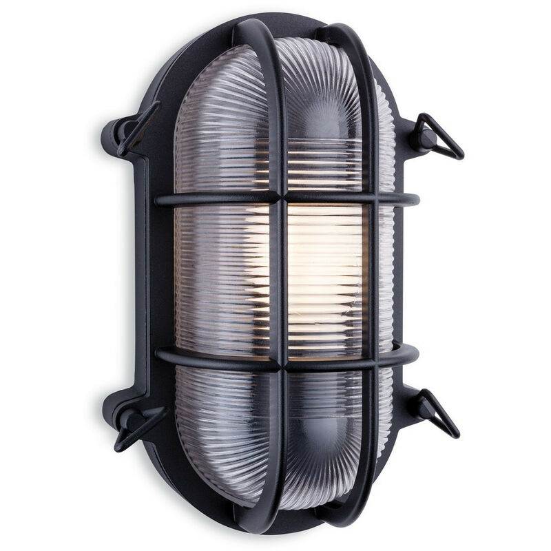 

Turin Outdoor Bulkhead Aplique Oval Negro IP65, E27 - Firstlight