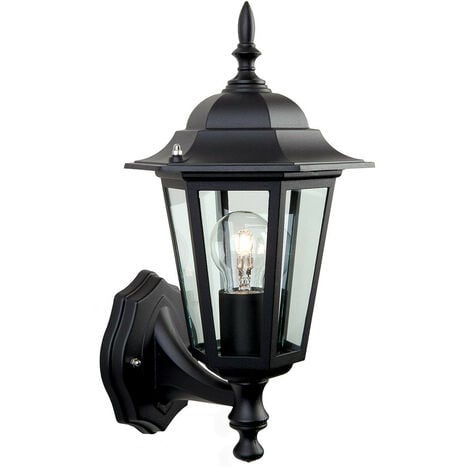 FIRSTLIGHT PRODUCTS Firstlight Uplight Traditional Style 6-Panel Lantern in Black and Clear Glass