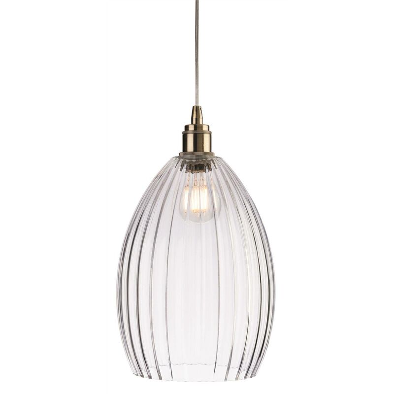 Firstlight Victory - 1 Light Dome Ceiling Pendant Antique Brass, Clear Glass, E27